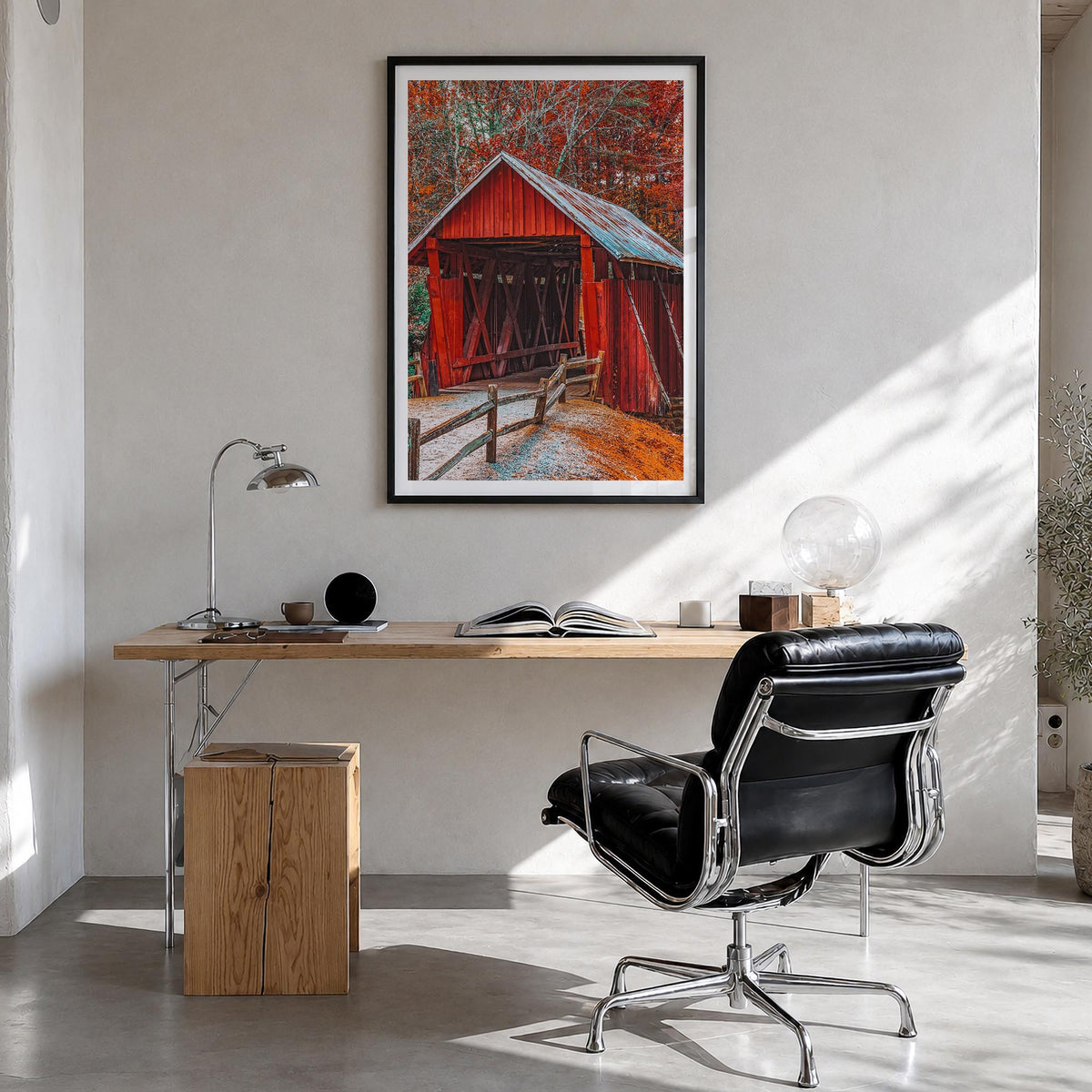 Greenville no. 2 colorful photo poster of South Carolina, USA – vertical wall art in black wood frame with white border, hang