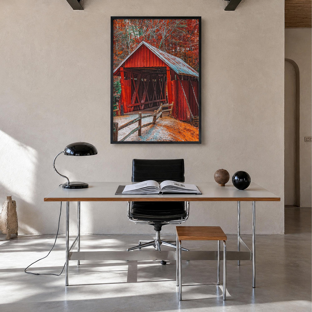 Greenville no. 2 colorful photo poster of South Carolina, USA – vertical wall art in black wood frame, hanging on wall