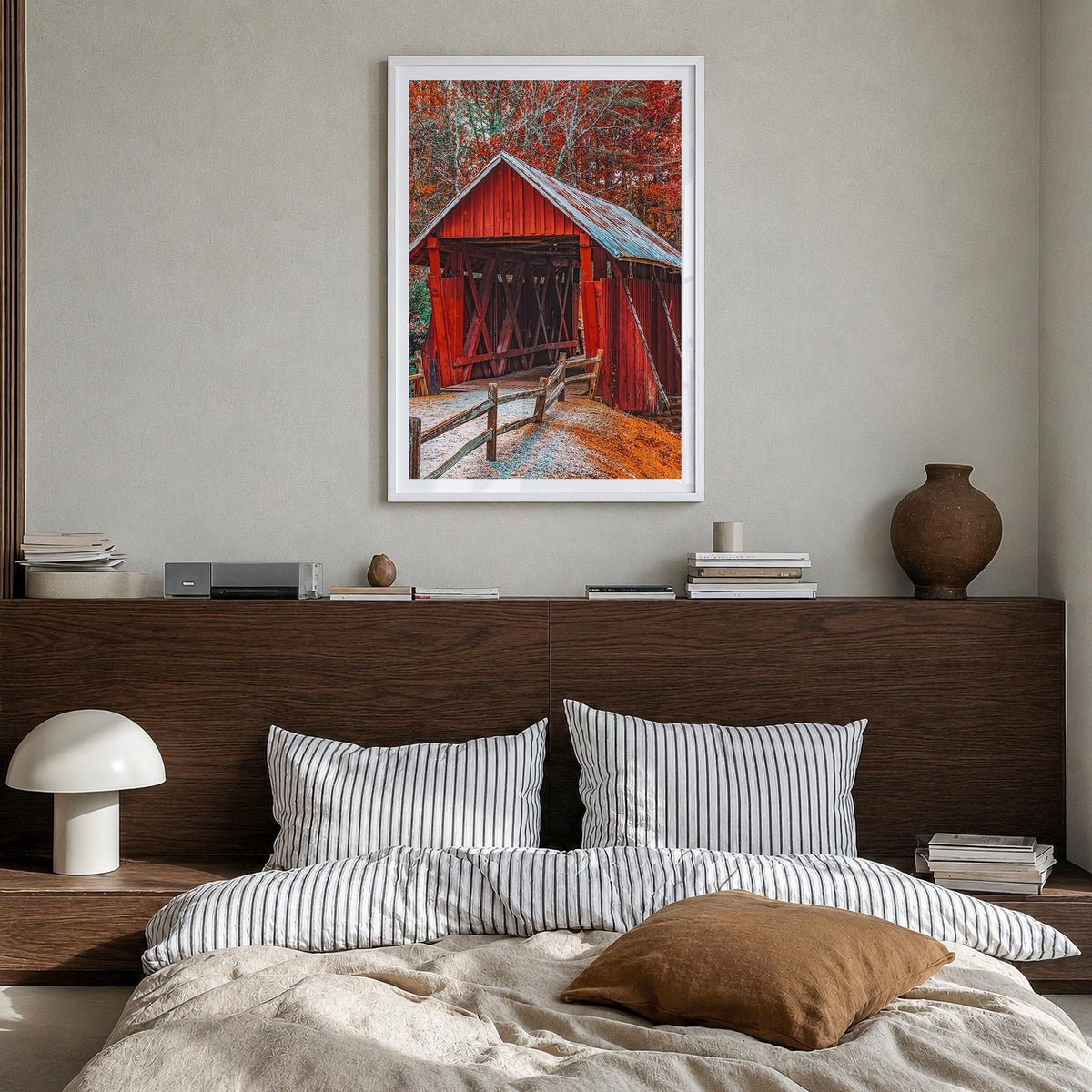 Greenville no. 2 colorful photo poster of South Carolina, USA – vertical wall art in white wood frame with white border, hang