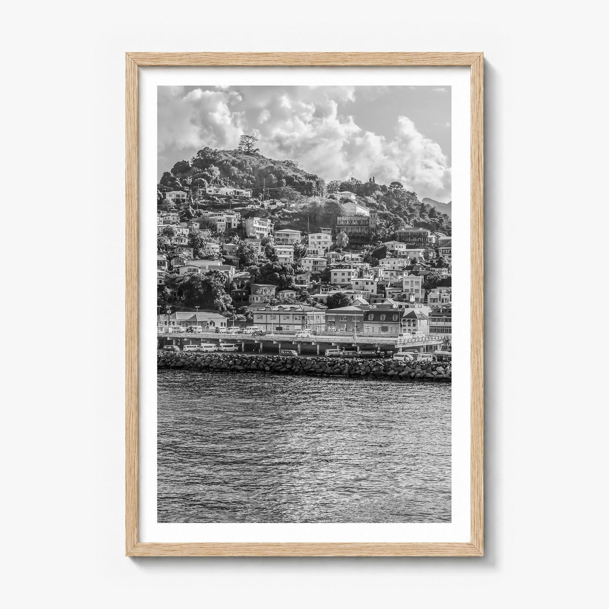Grenada Photo Poster in a natural wood frame, white border