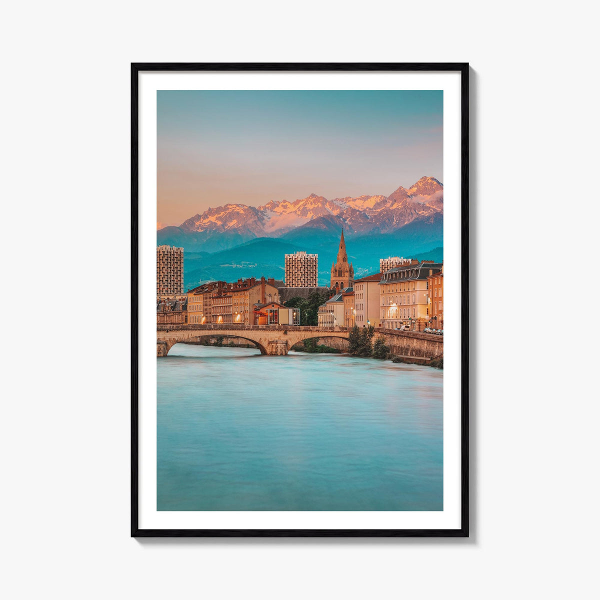 Grenoble colorful photo poster of France – vertical wall art, unframed print shown in interior mockup