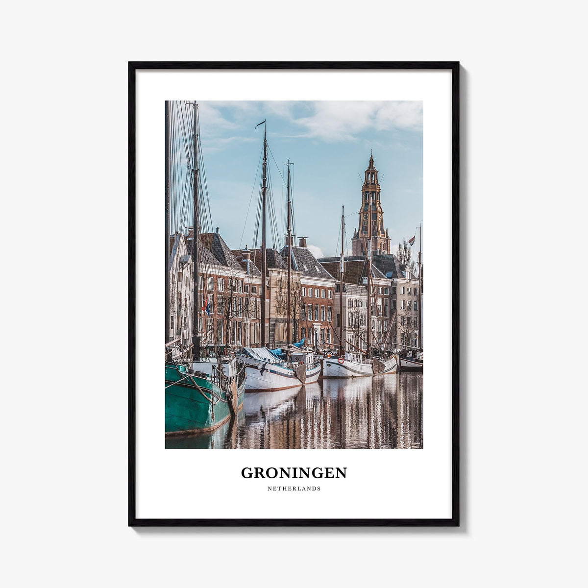 Groningen colorful classic poster of Netherlands – vertical wall art, unframed print shown in interior mockup