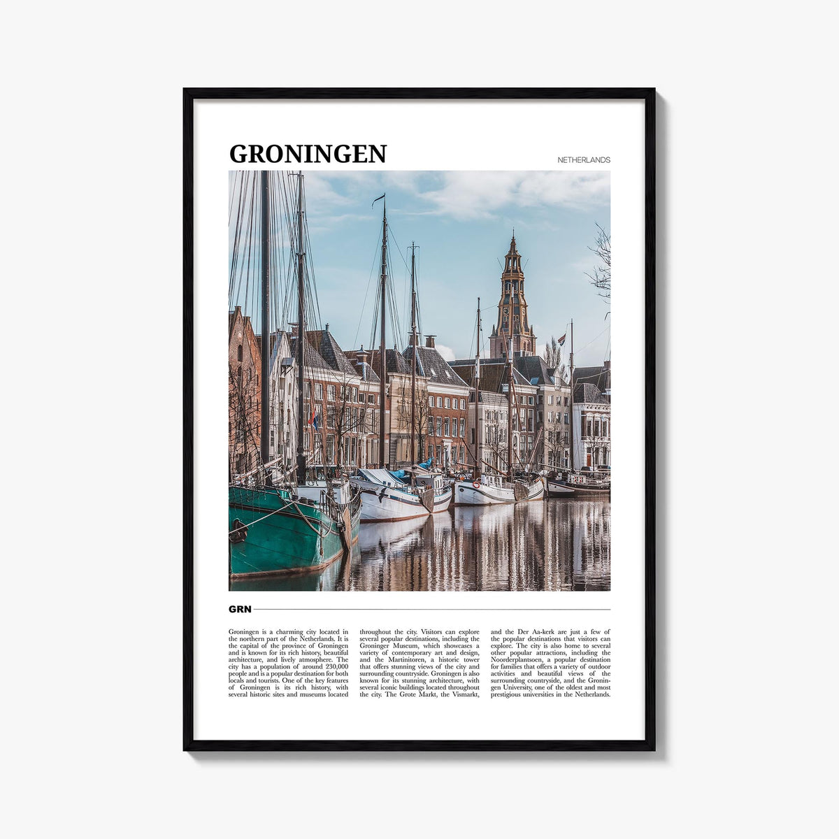 Groningen colorful travel poster of Netherlands – vertical wall art, unframed print shown in interior mockup