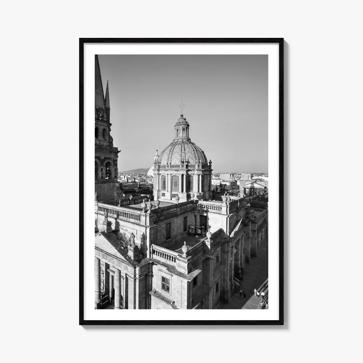 Guadalajara black & white photo poster of Mexico – vertical wall art, unframed print shown in interior mockup