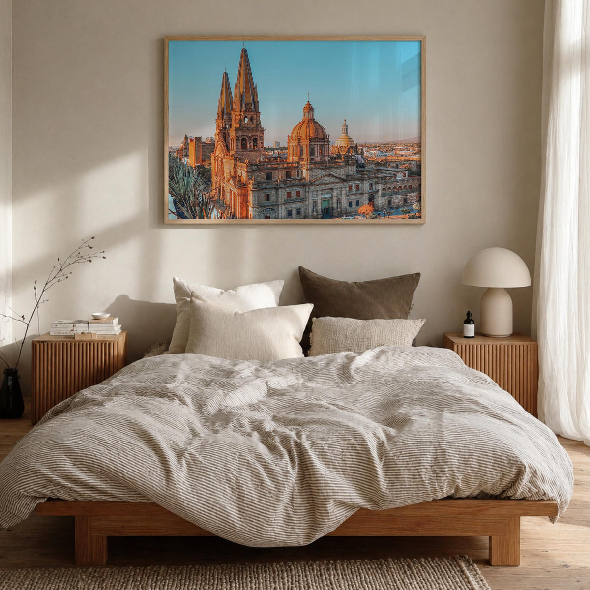 Guadalajara colorful photo poster of Mexico – horizontal wall art in natural wood frame, hanging on wall