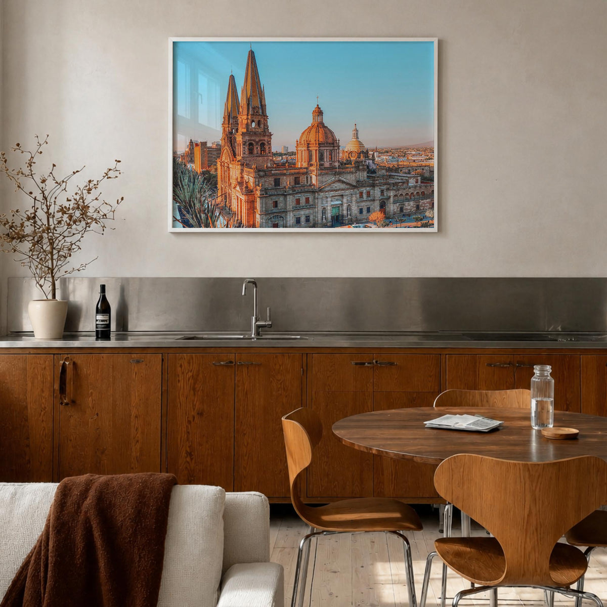 Guadalajara colorful photo poster of Mexico – horizontal wall art in white wood frame, hanging on wall