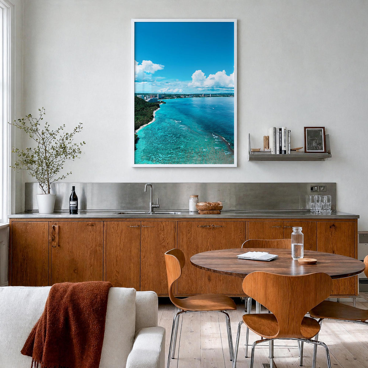 Guam no. 1 colorful photo poster of Oceania – vertical wall art in white wood frame, hanging on wall