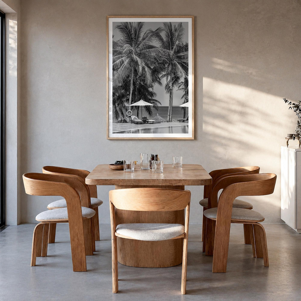 Guam no. 2 black & white photo poster of Oceania – vertical wall art in natural wood frame with white border, hanging on wall