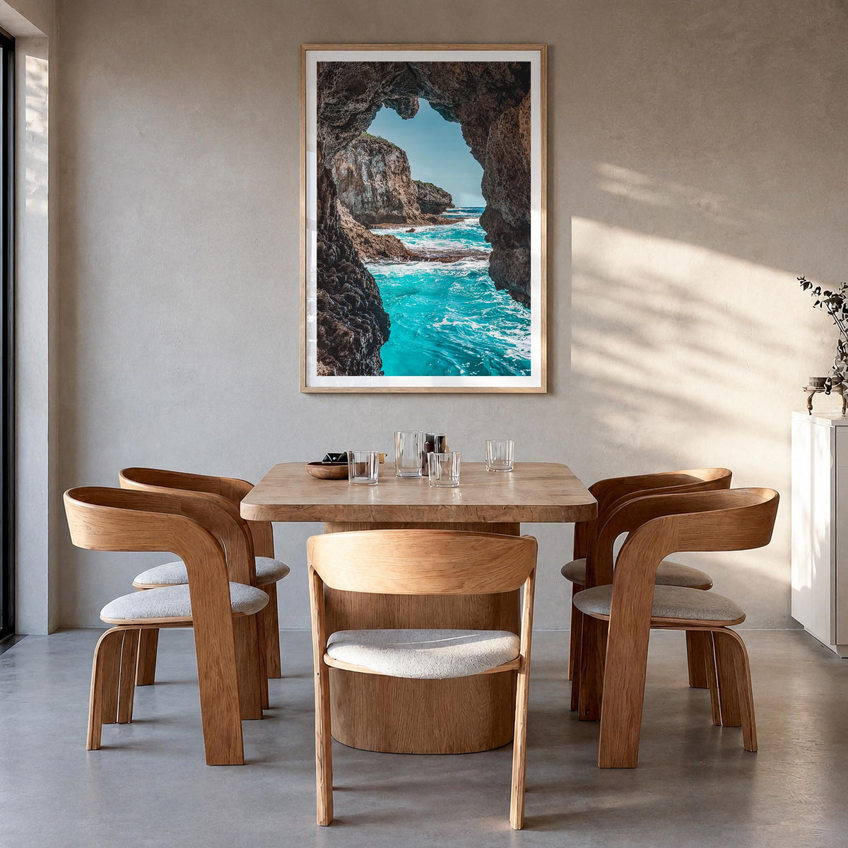 Guam no. 2 colorful photo poster of Oceania – vertical wall art in natural wood frame with white border, hanging on wall