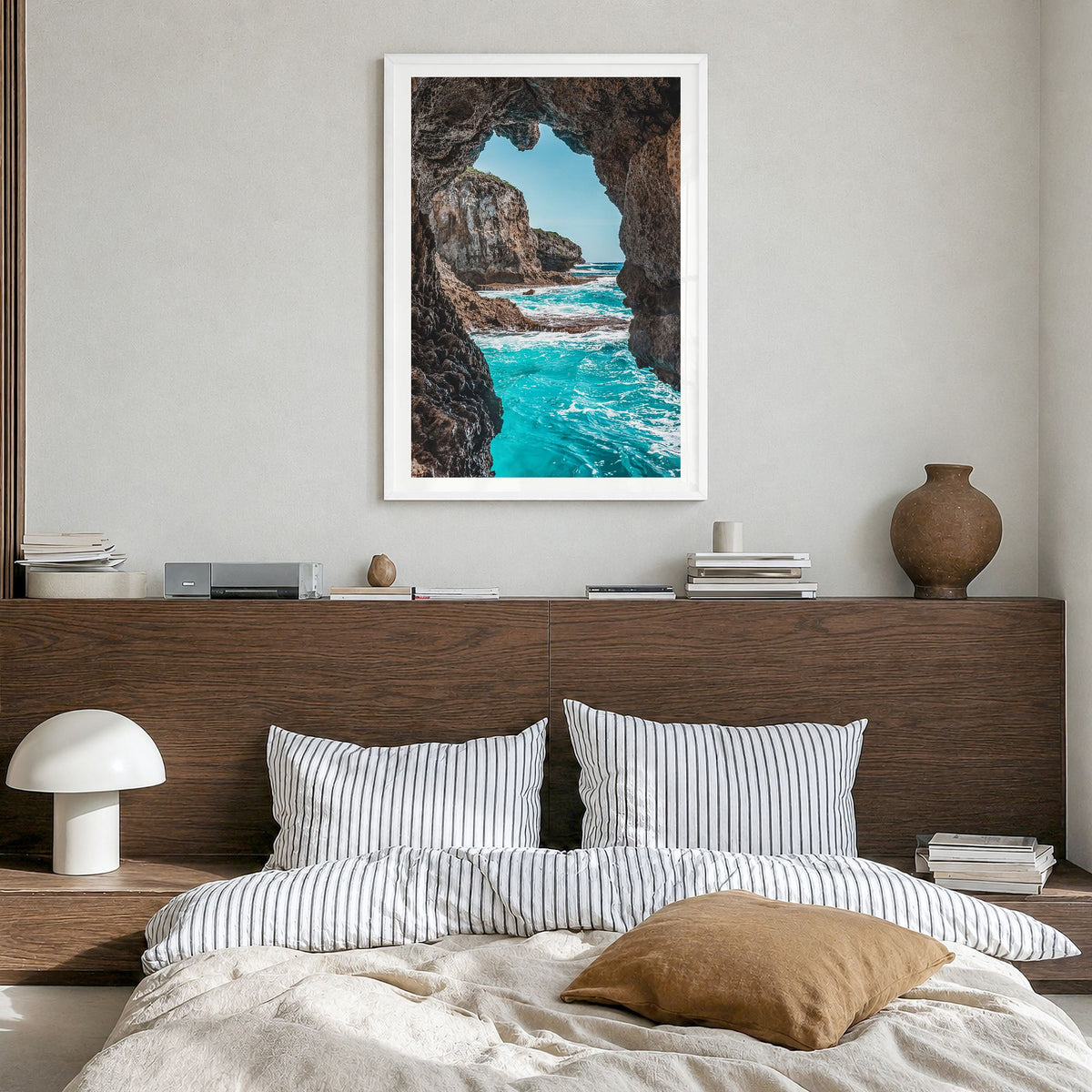 Guam Photo No 2 Poster in a white wood frame, hanging in a bedroom, white border