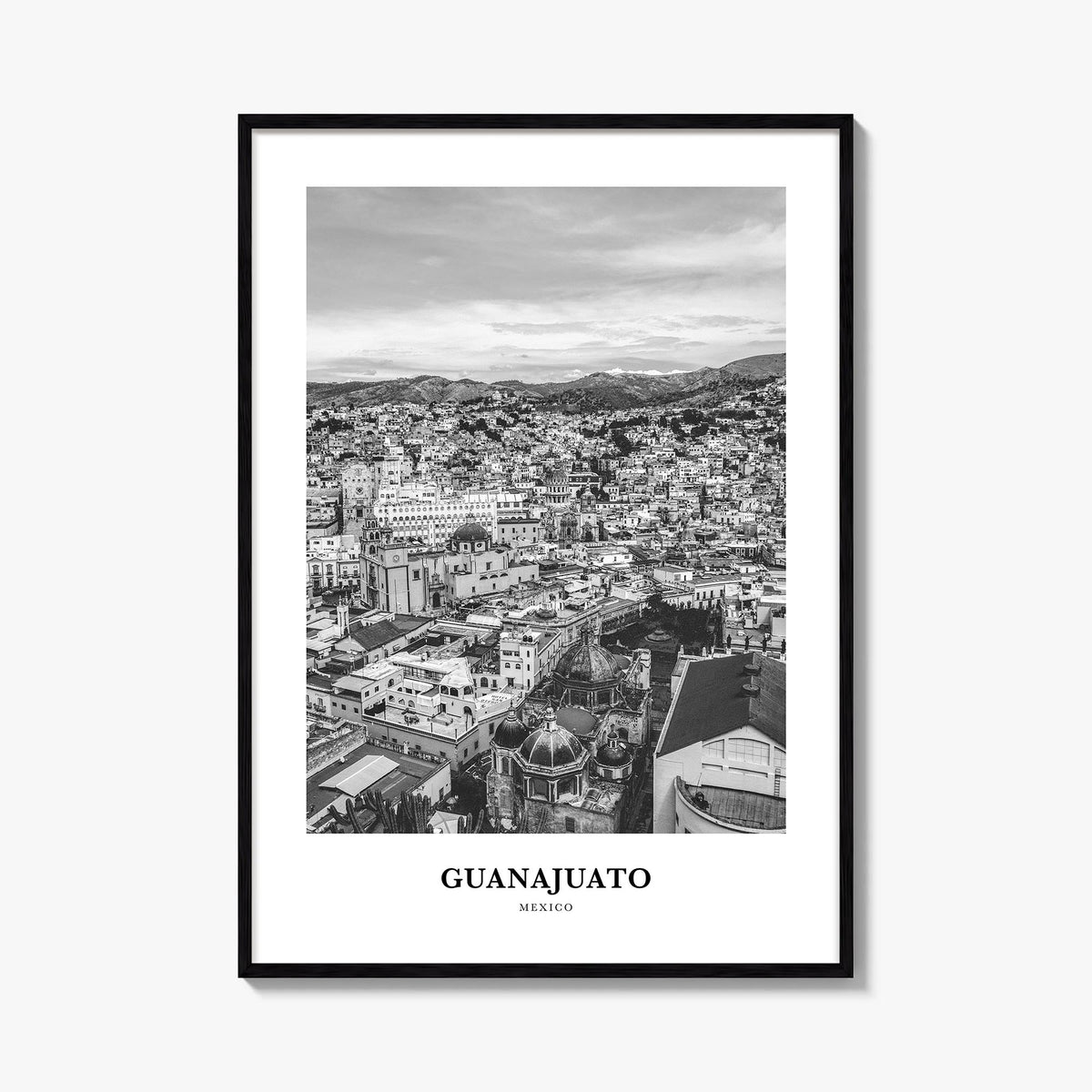 Guanajuato City black & white classic poster of Mexico – vertical wall art, unframed print shown in interior mockup