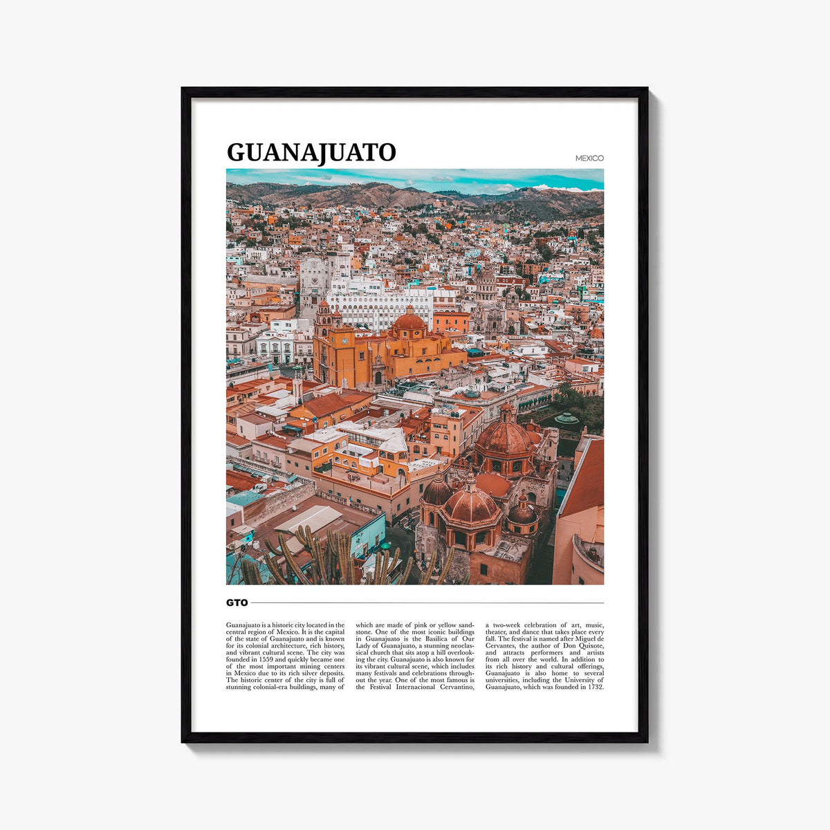 Guanajuato City colorful travel poster of Mexico – vertical wall art, unframed print shown in interior mockup