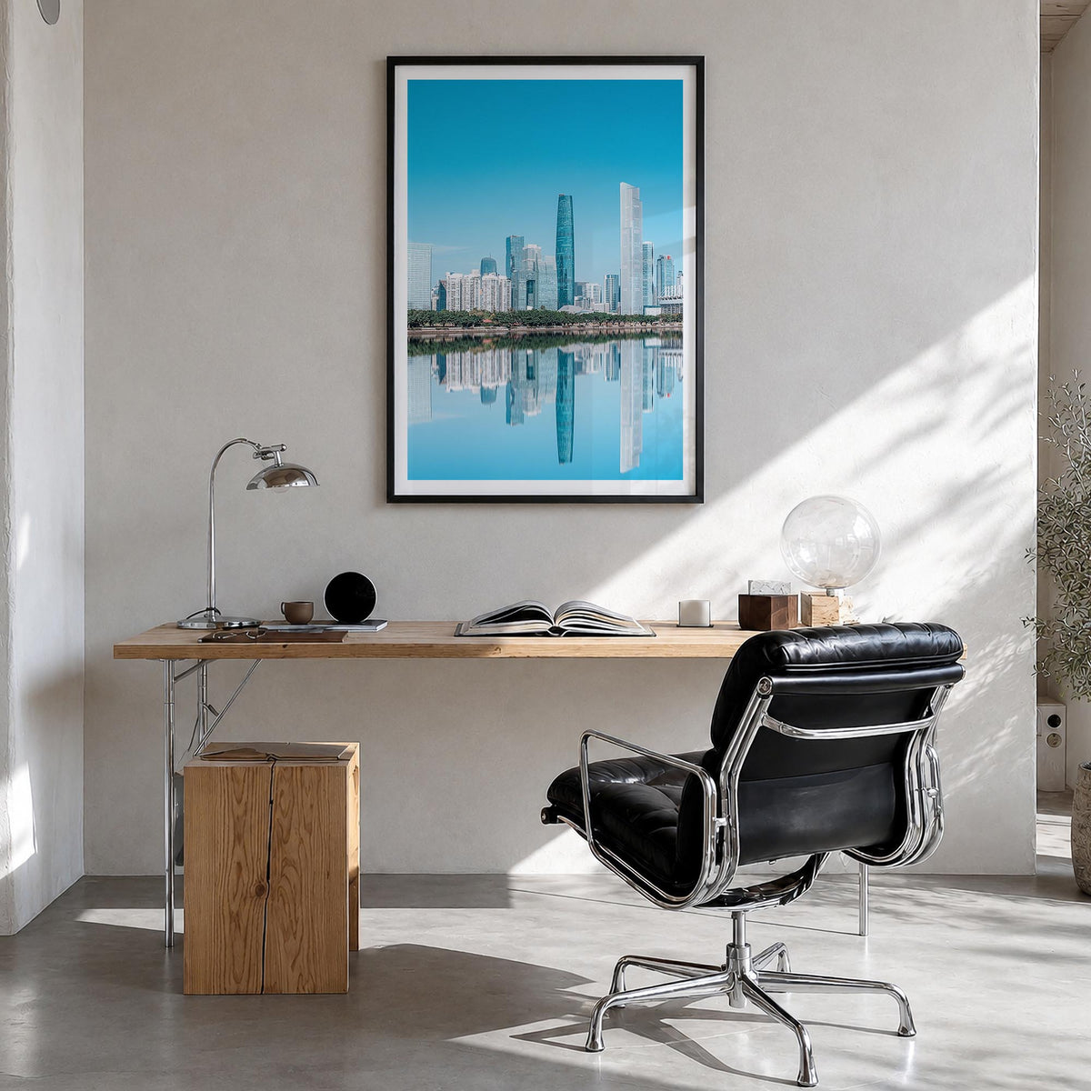 Guangzhou colorful photo poster of China – vertical wall art in black wood frame with white border, hanging on wall