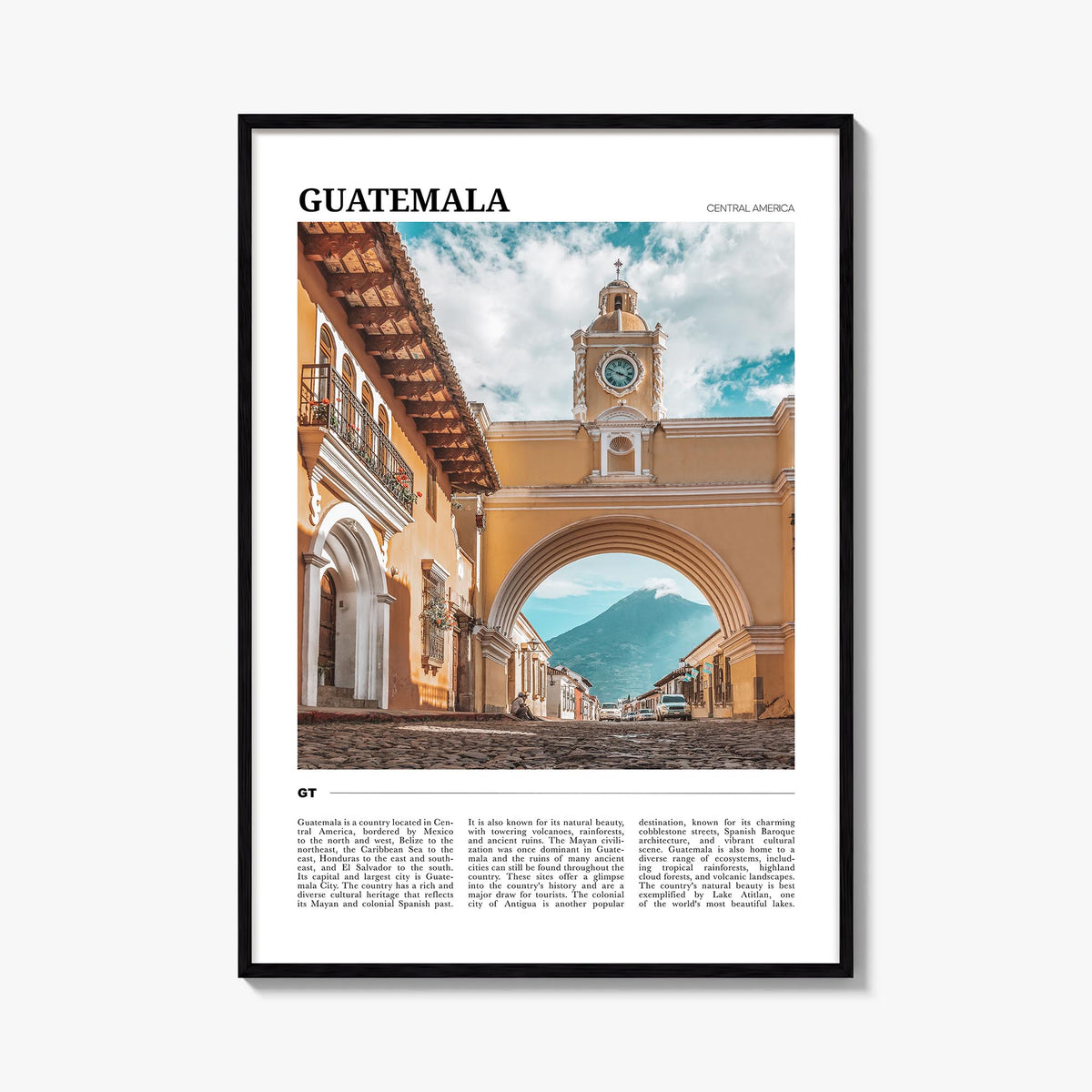 Guatemala colorful travel poster of Central America – vertical wall art, unframed print shown in interior mockup