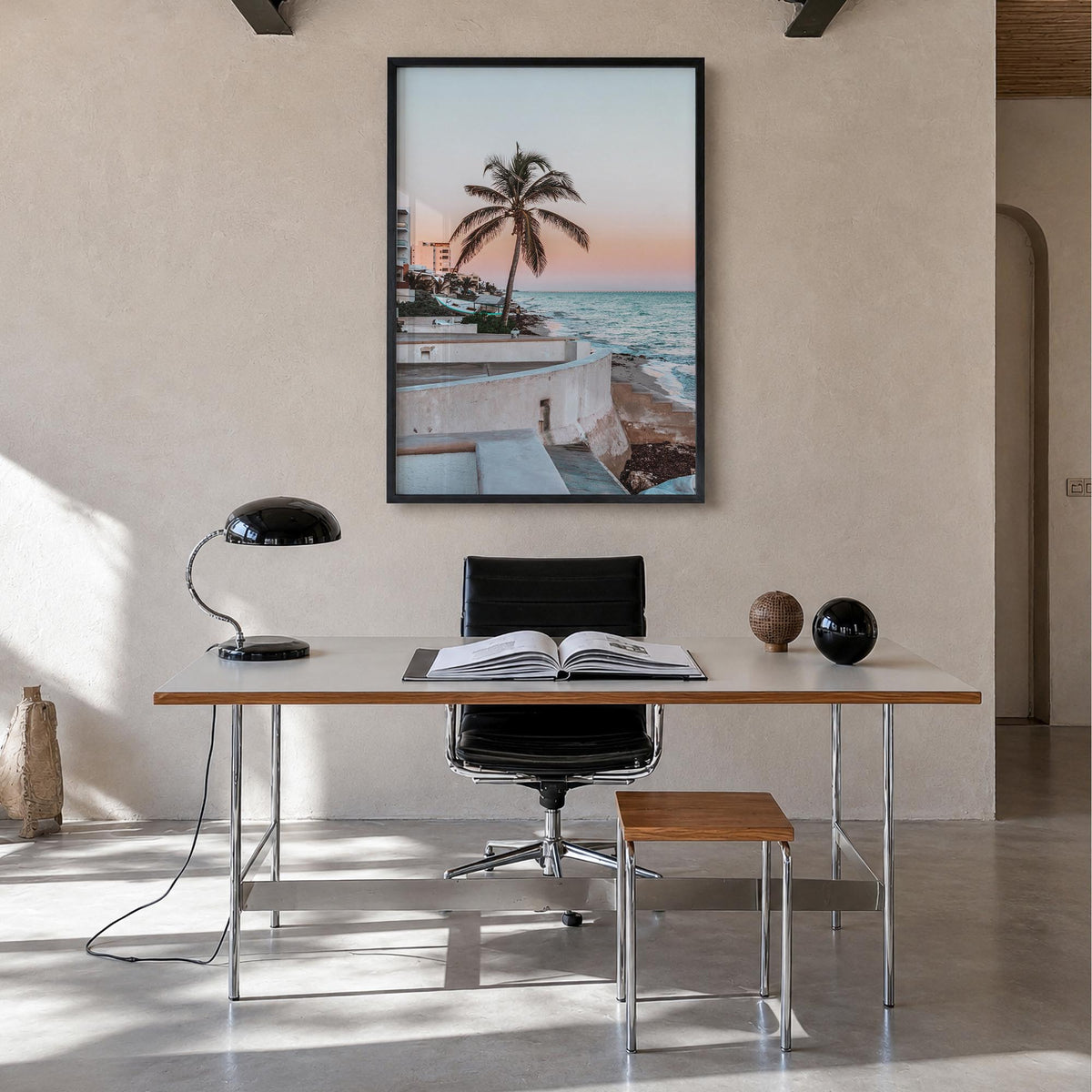 Gulf of Mexico colorful photo poster of North America – vertical wall art in black wood frame, hanging on wall