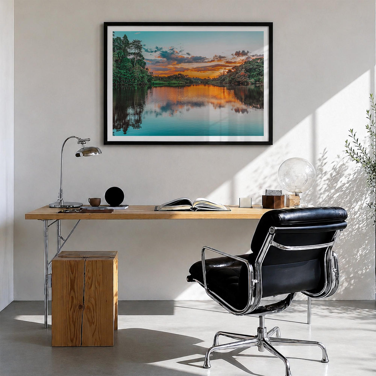 Guyana colorful photo poster of South America – horizontal wall art in black wood frame with white border, hanging on wall