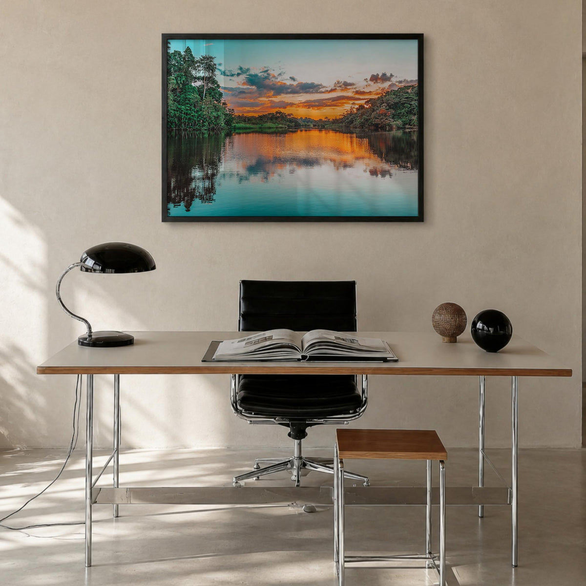 Guyana colorful photo poster of South America – horizontal wall art in black wood frame, hanging on wall