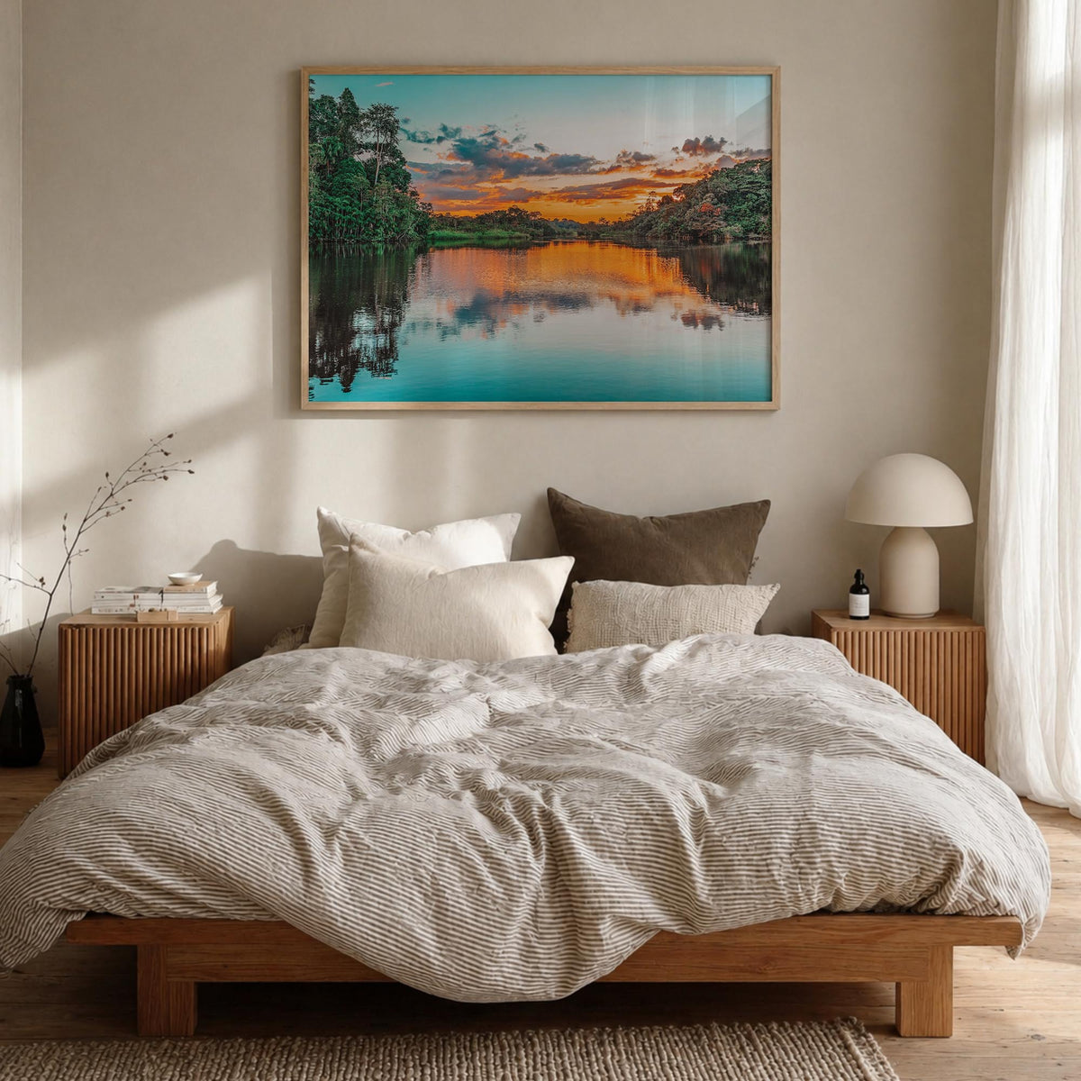 Guyana colorful photo poster of South America – horizontal wall art in natural wood frame, hanging on wall