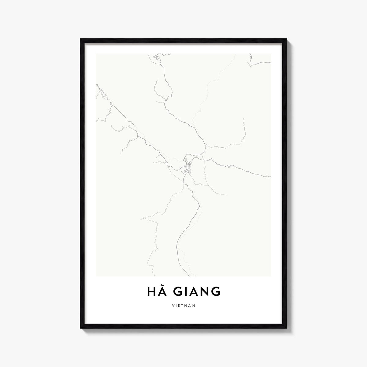 Ha Giang black & white map poster of Vietnam – vertical wall art, unframed print shown in interior mockup