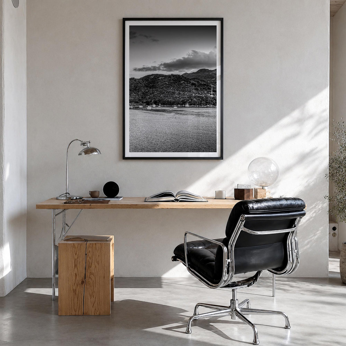 Haiti black & white photo poster of Caribbean – vertical wall art in black wood frame with white border, hanging on wall