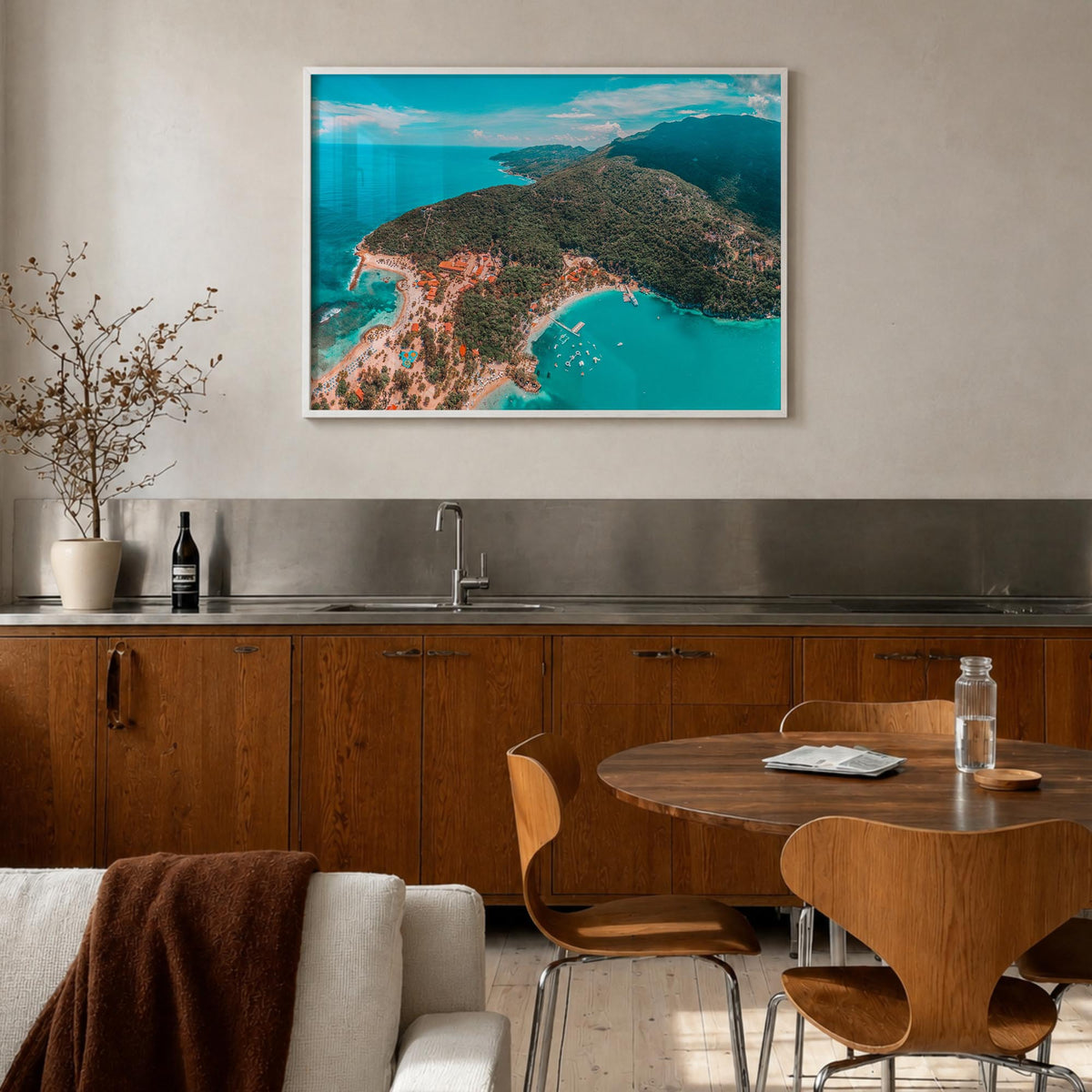 Haiti colorful photo poster of Caribbean – horizontal wall art in white wood frame, hanging on wall