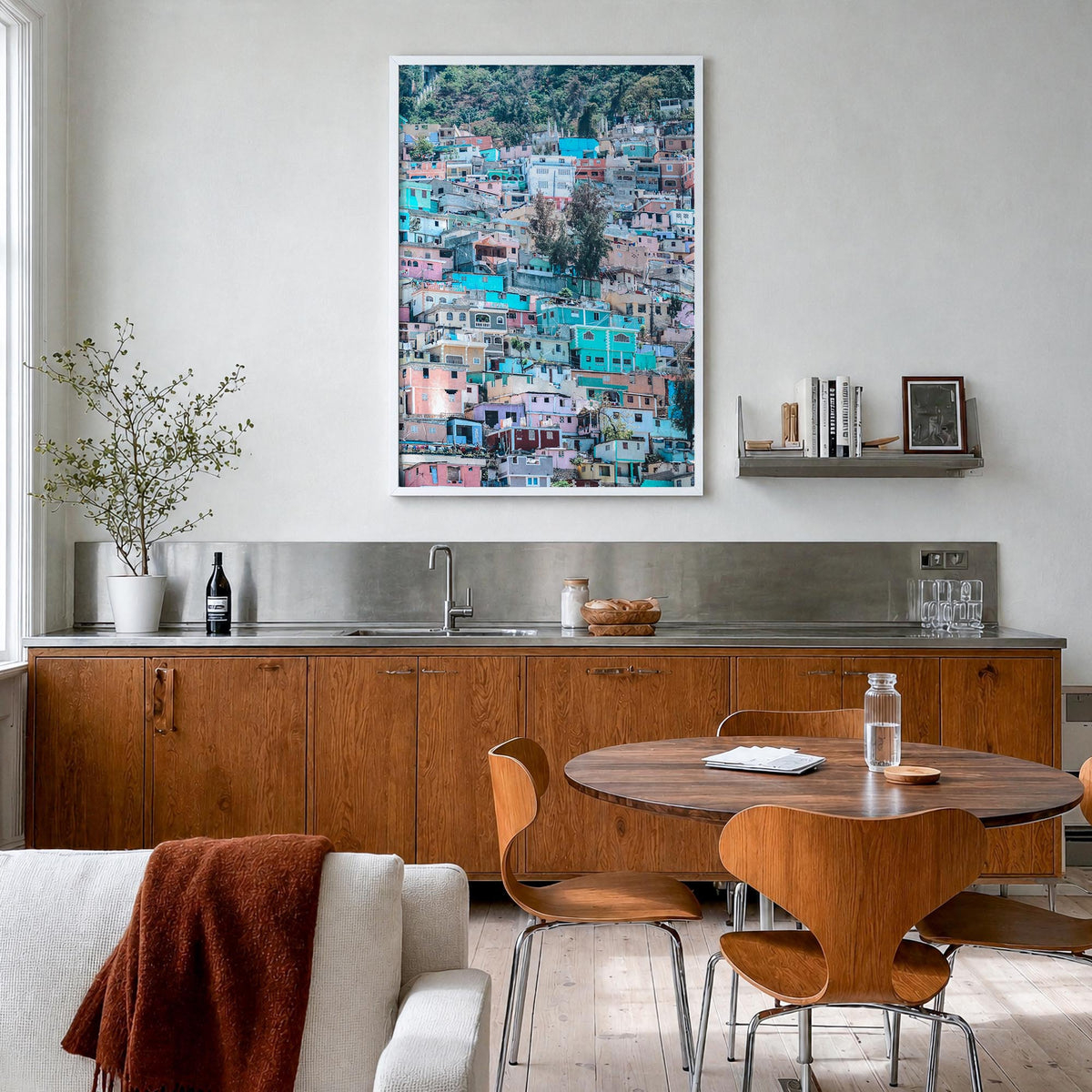 Haiti colorful photo poster of Caribbean – vertical wall art in white wood frame, hanging on wall