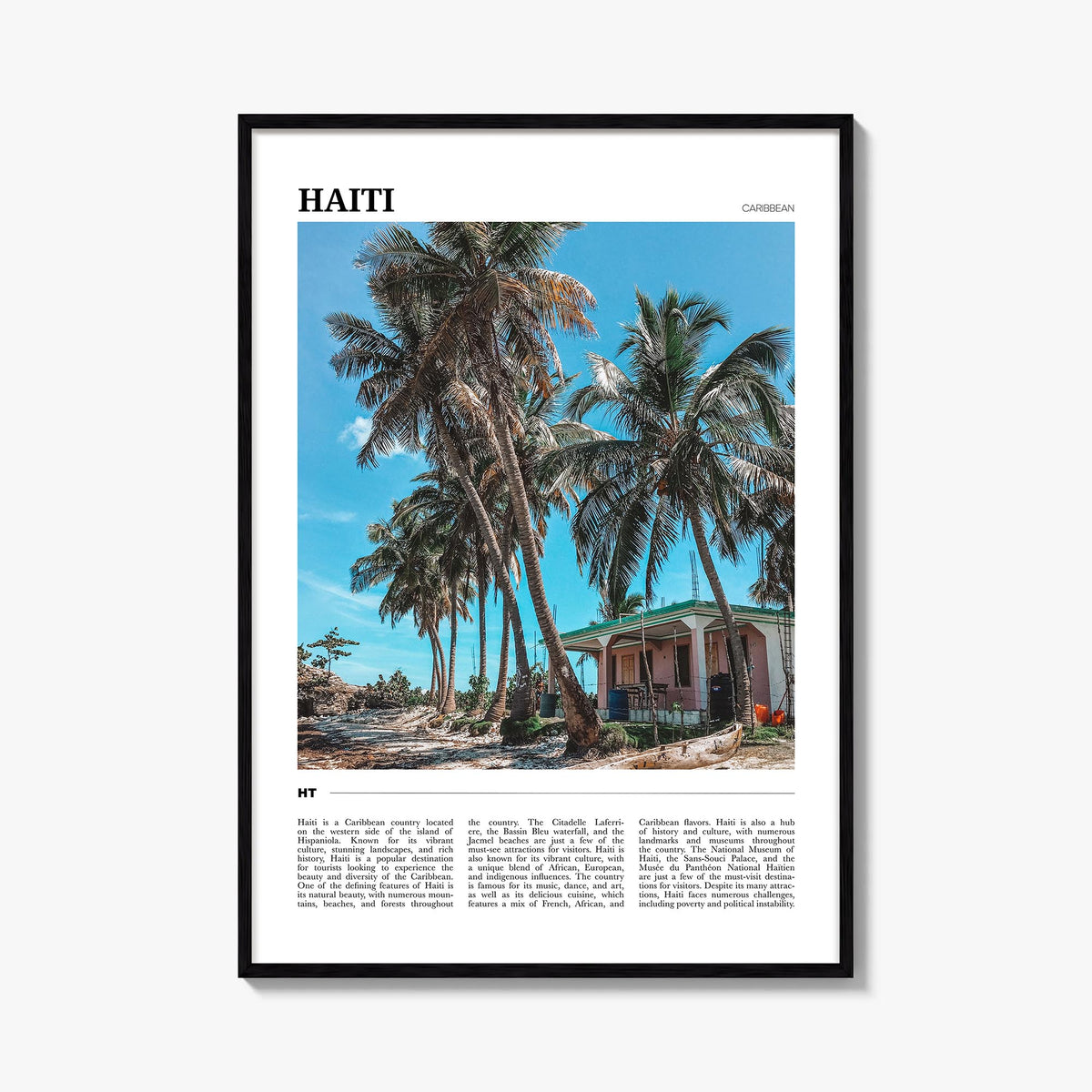 Haiti colorful travel poster of Caribbean – vertical wall art, unframed print shown in interior mockup