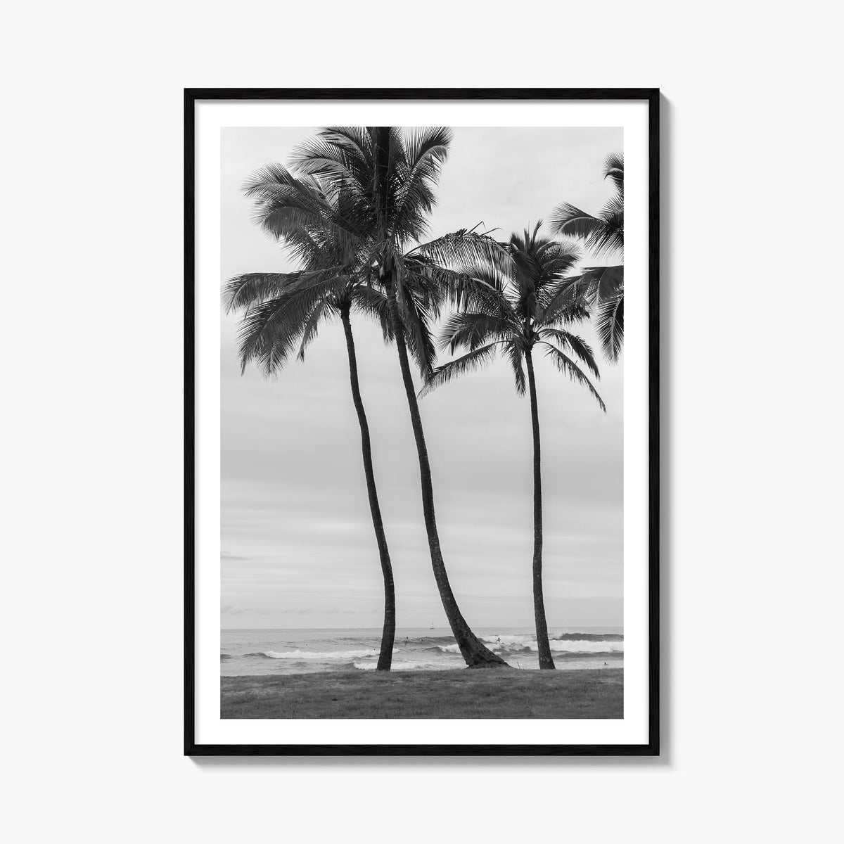 Haleiwa black & white photo poster of Hawaii, USA – vertical wall art, unframed print shown in interior mockup