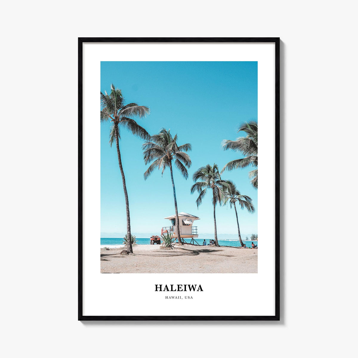 Haleiwa colorful classic poster of Hawaii, USA – vertical wall art, unframed print shown in interior mockup