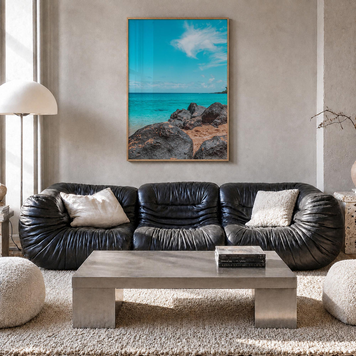 Haleiwa colorful photo poster of Hawaii, USA – vertical wall art in natural wood frame, hanging on wall