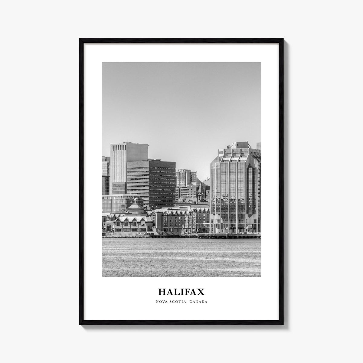 Halifax black & white classic poster of Nova Scotia, Canada – vertical wall art, unframed print shown in interior mockup
