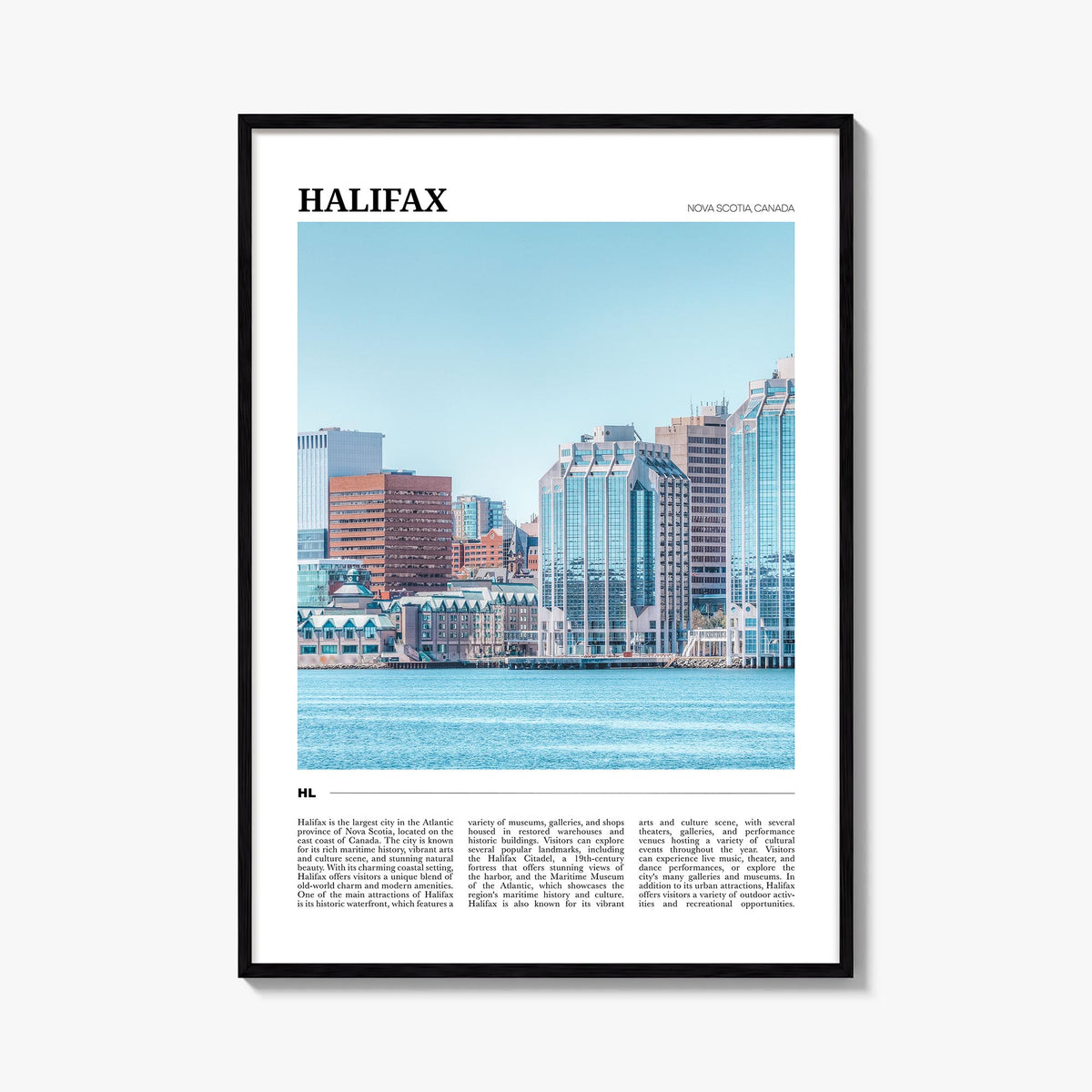 Halifax colorful travel poster of Nova Scotia, Canada – vertical wall art, unframed print shown in interior mockup