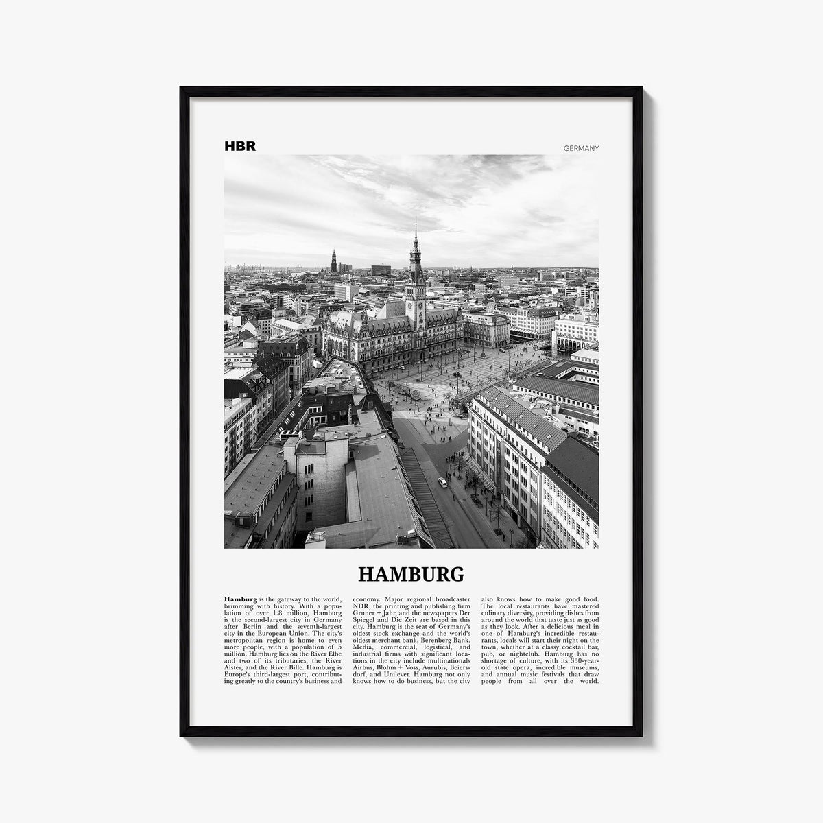 Hamburg no. 1 black & white newspaper poster of Germany – vertical wall art, unframed print shown in interior mockup