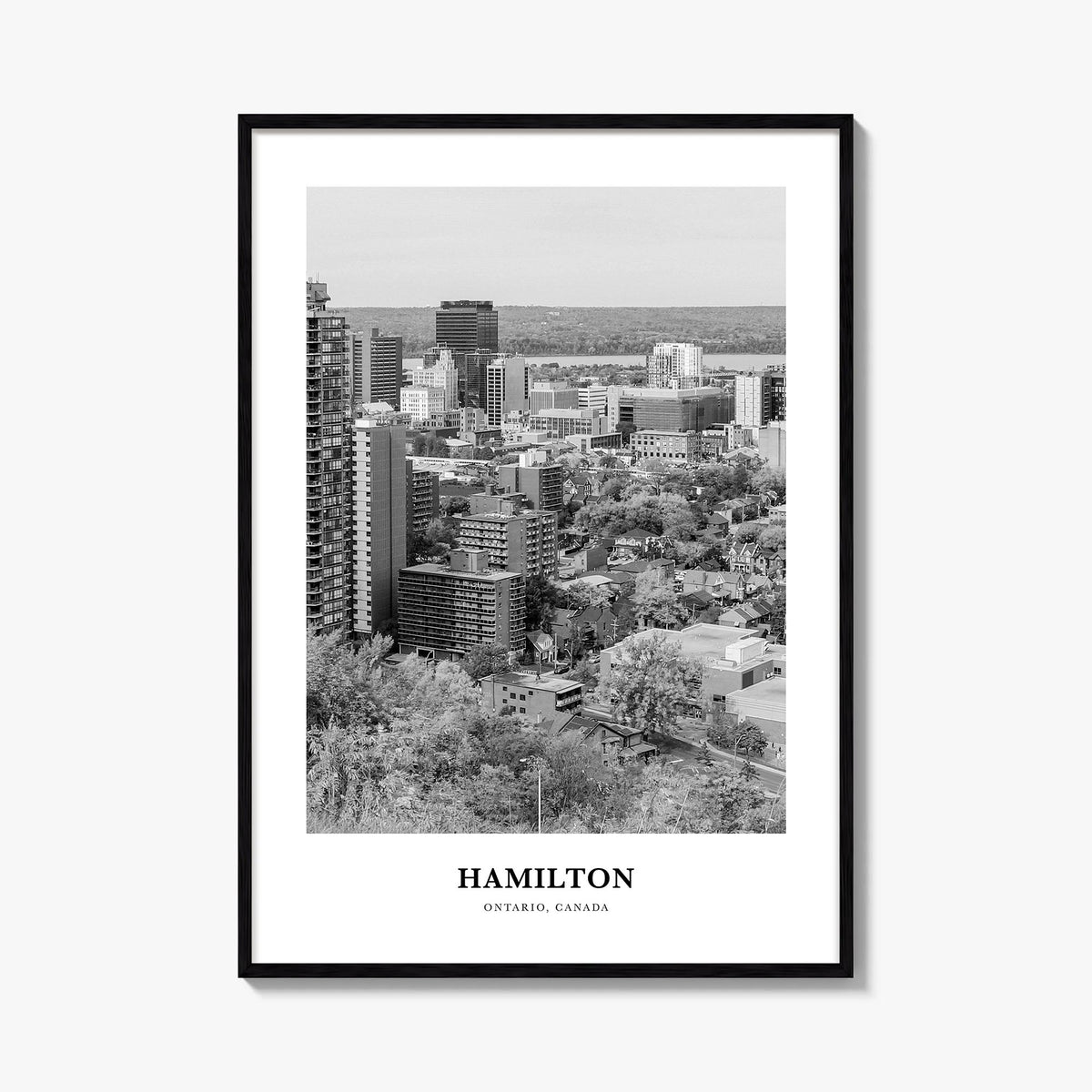 Hamilton, Canada no. 1 black & white classic poster of Canada – vertical wall art, unframed print shown in interior mockup
