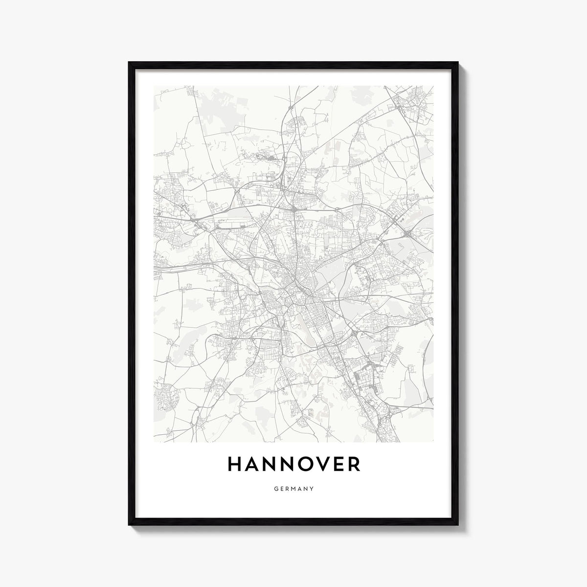 Hannover black & white map poster of Germany – vertical wall art, unframed print shown in interior mockup