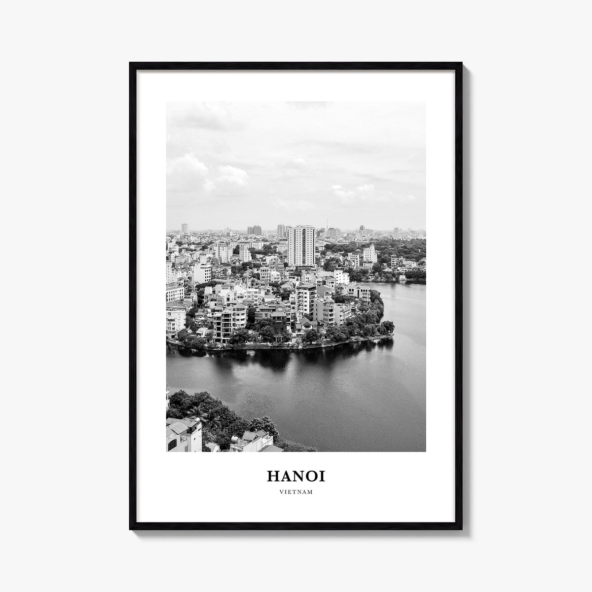 Hanoi no. 2 black & white classic poster of Vietnam – vertical wall art, unframed print shown in interior mockup