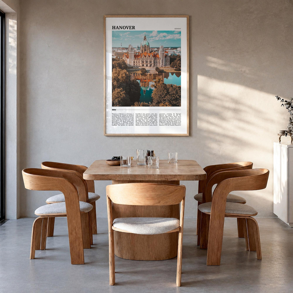 Hanover colorful travel poster of Maryland, USA – vertical wall art in natural wood frame, hanging on wall
