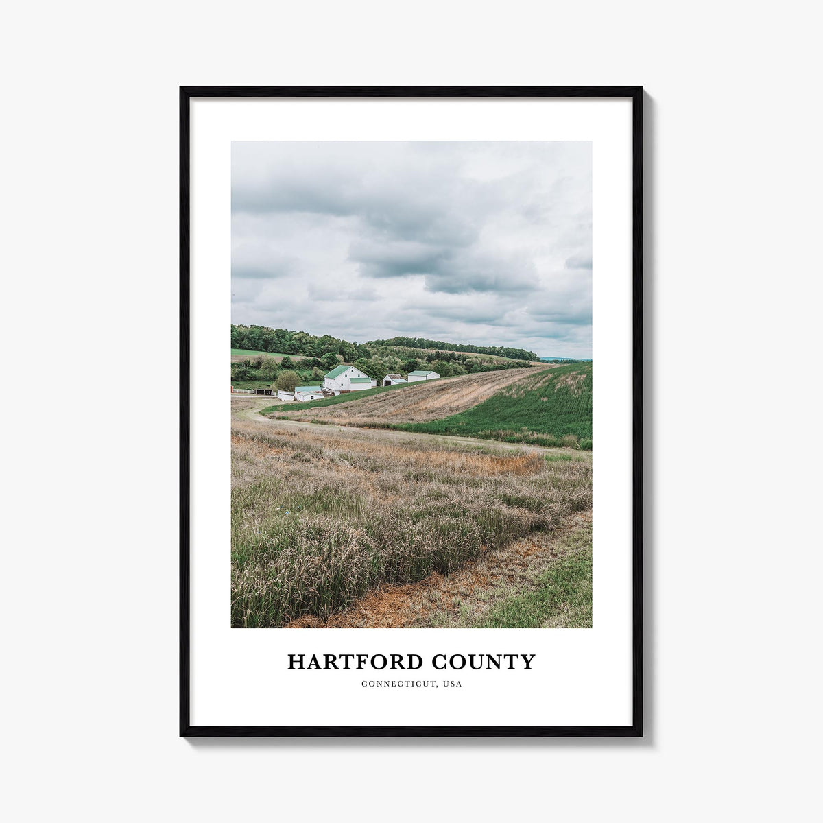 Hartford County colorful classic poster of Connecticut, USA – vertical wall art, unframed print shown in interior mockup