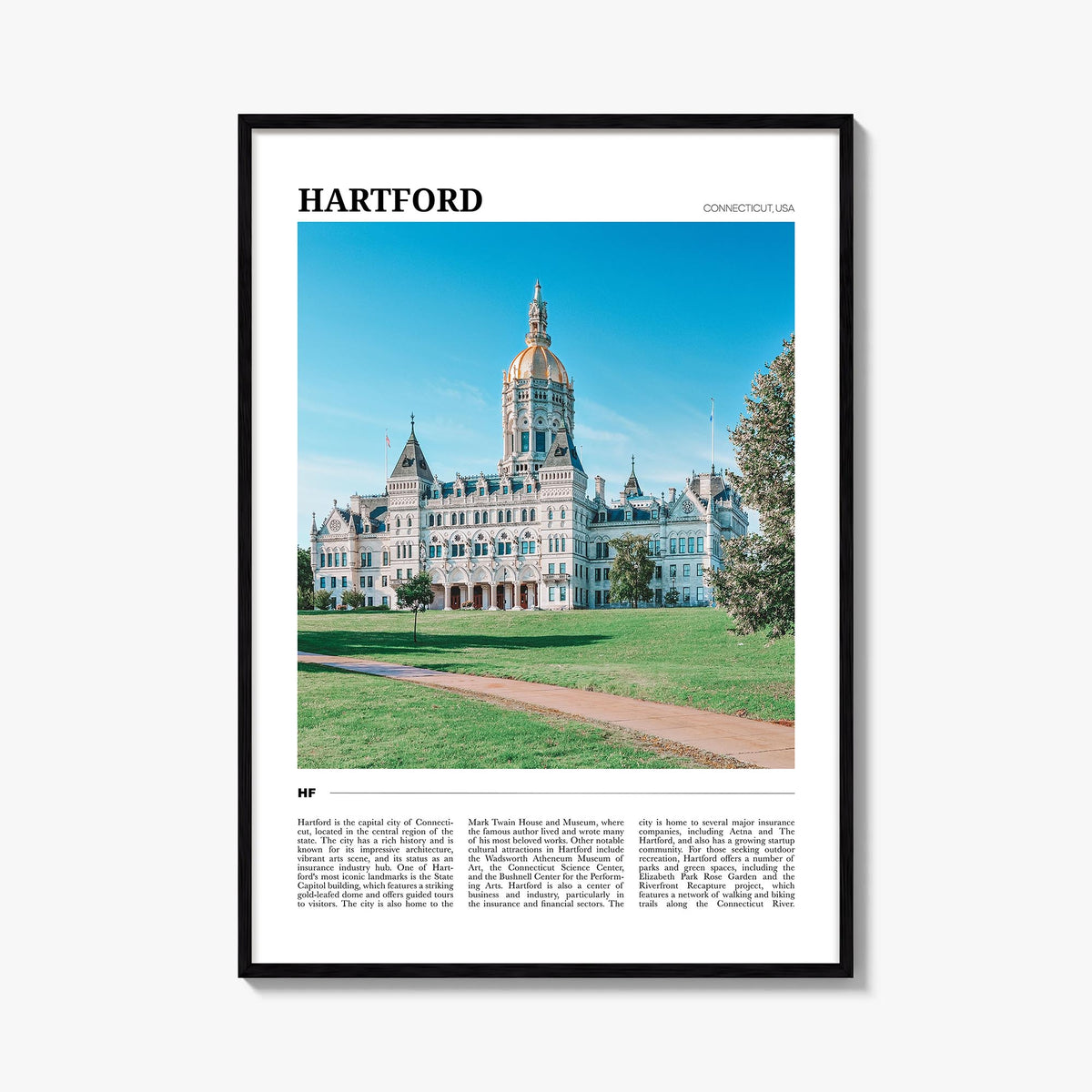 Hartford no. 2 colorful travel poster of Connecticut, USA – vertical wall art, unframed print shown in interior mockup