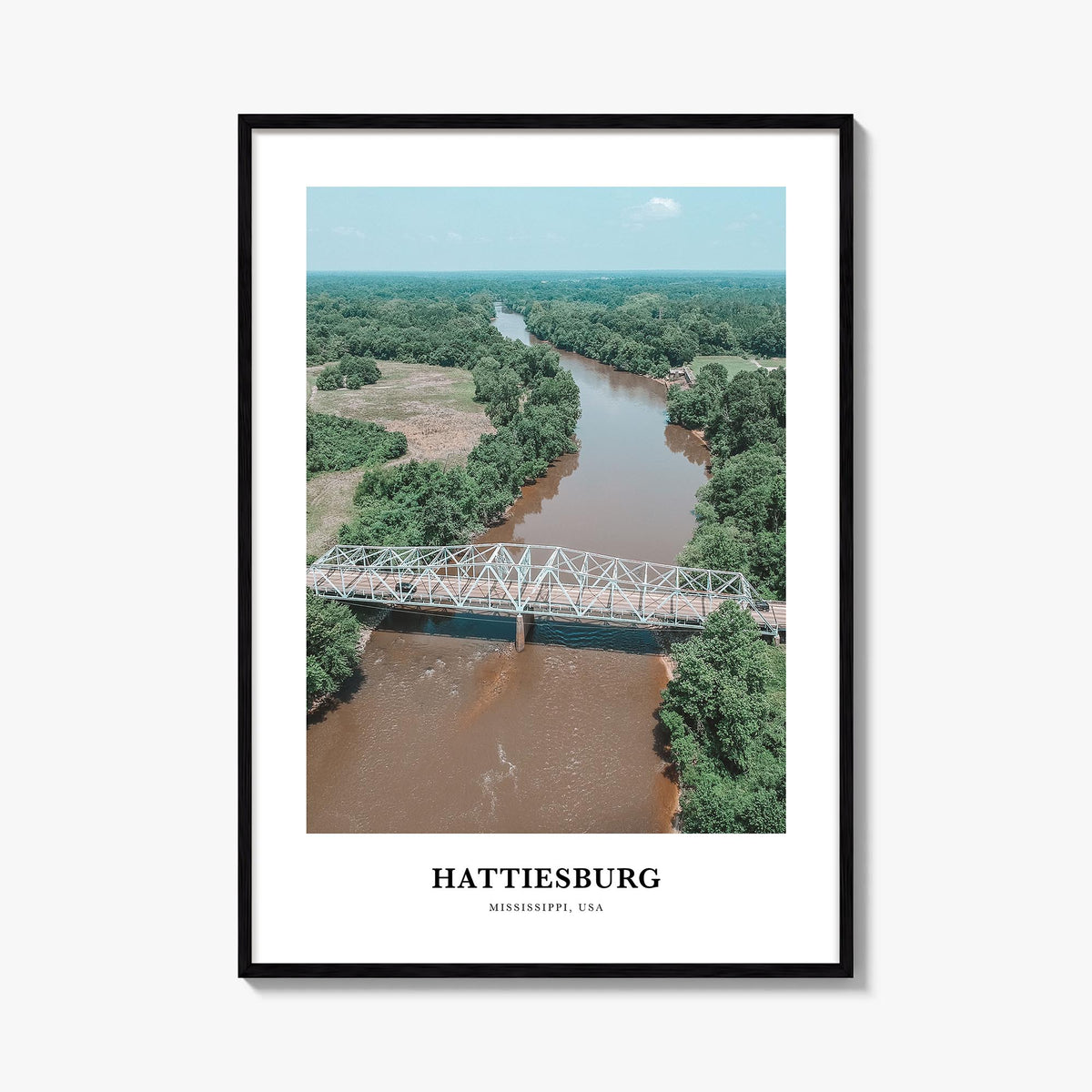 Hattiesburg colorful classic poster of Mississippi, USA – vertical wall art, unframed print shown in interior mockup