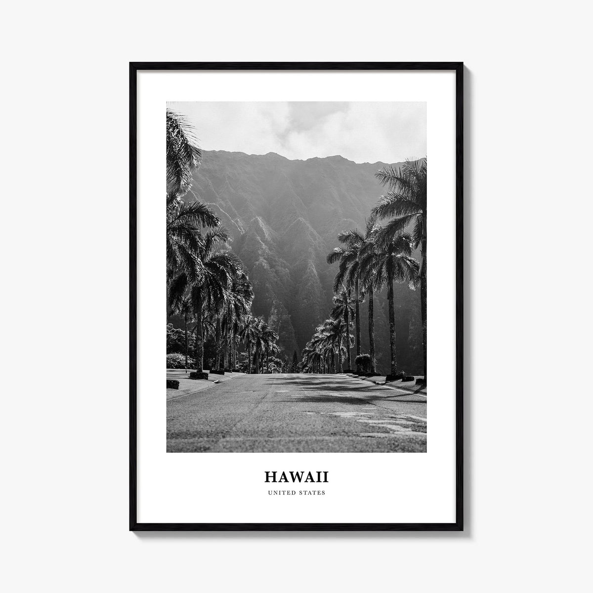 Hawaii no. 1 black & white classic poster of United States – vertical wall art, unframed print shown in interior mockup