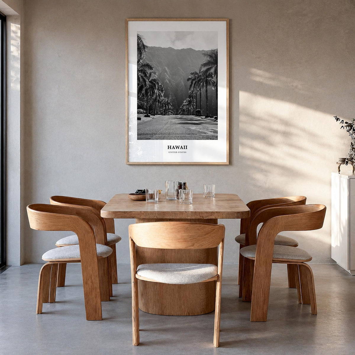 Hawaii no. 1 black & white classic poster of United States – vertical wall art in natural wood frame, hanging on wall