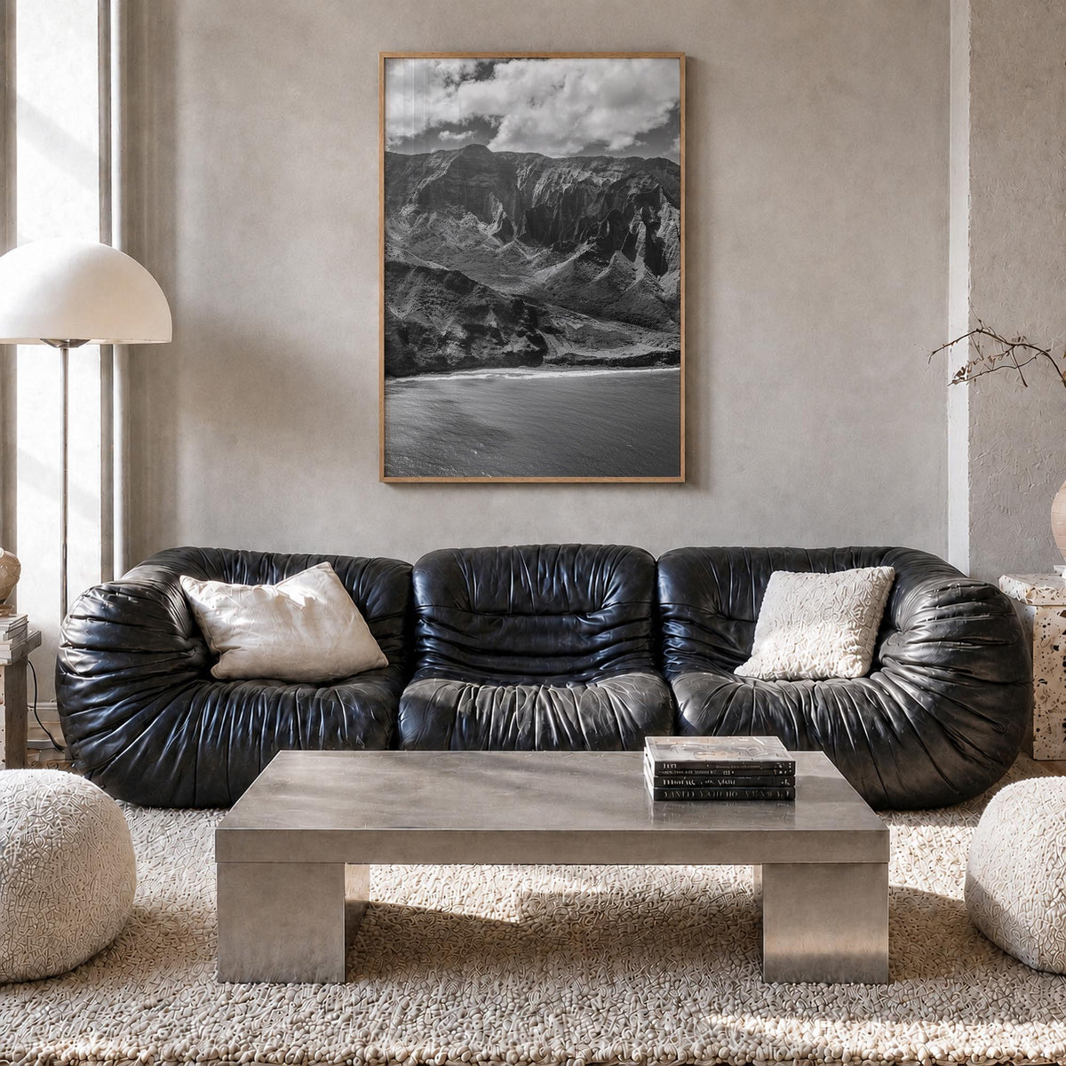 Hawaii no. 1 black & white photo poster of United States – vertical wall art in natural wood frame, hanging on wall