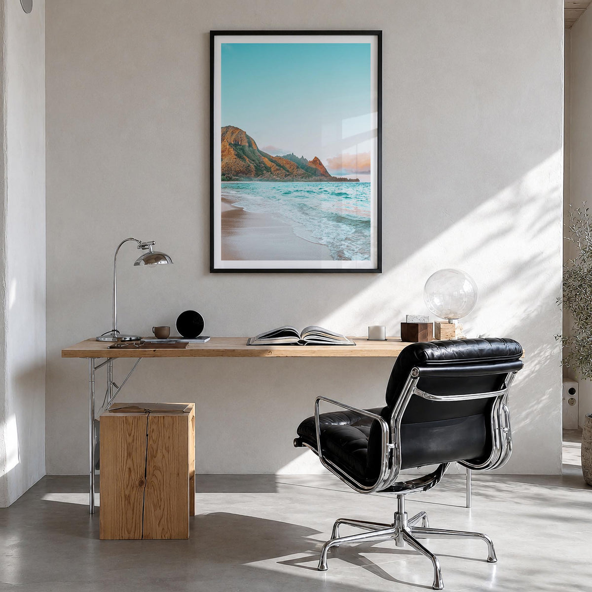 Hawaii no. 1 colorful photo poster of United States – vertical wall art in black wood frame with white border, hanging on wal