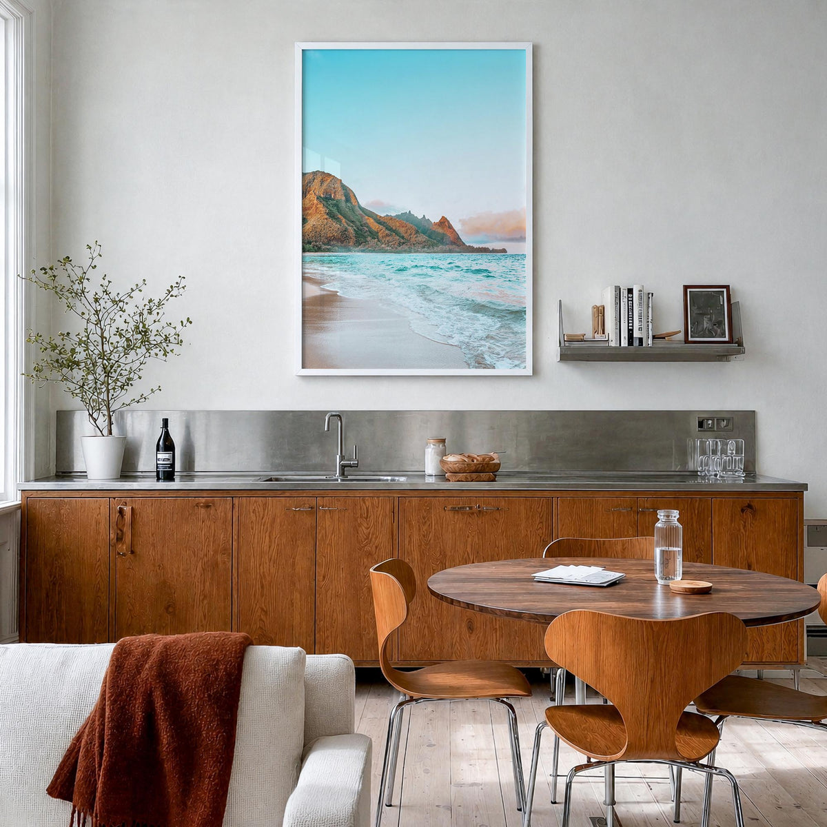 Hawaii no. 1 colorful photo poster of United States – vertical wall art in white wood frame, hanging on wall