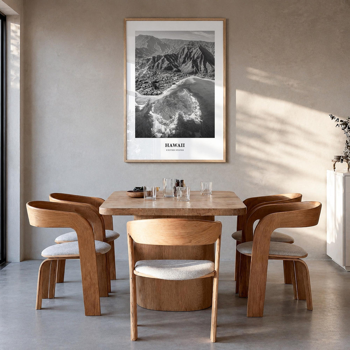 Hawaii no. 2 black & white classic poster of United States – vertical wall art in natural wood frame, hanging on wall