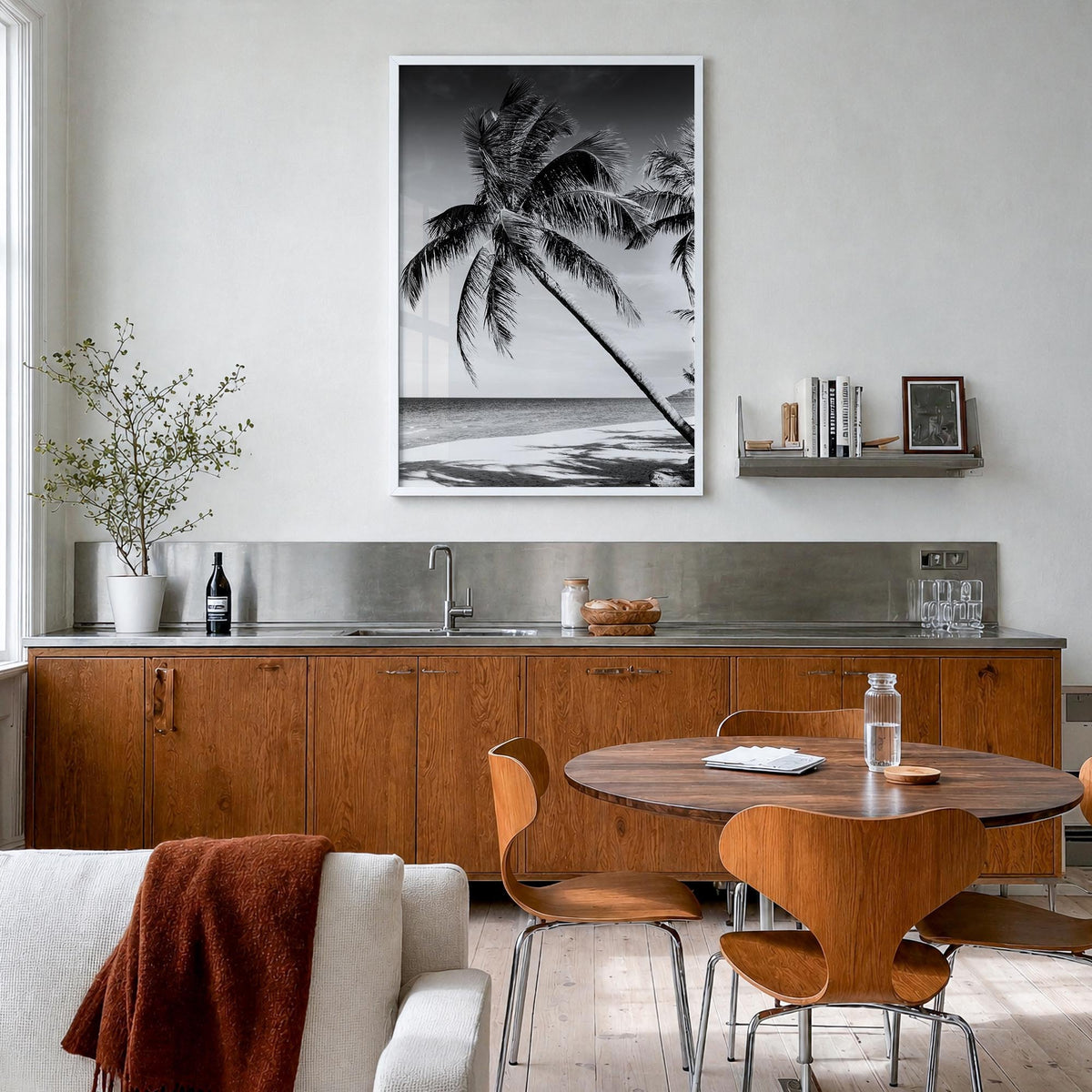 Hawaii no. 2 black & white photo poster of United States – vertical wall art in white wood frame, hanging on wall