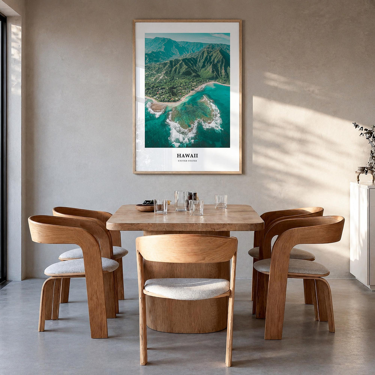 Hawaii no. 2 colorful classic poster of United States – vertical wall art in natural wood frame, hanging on wall