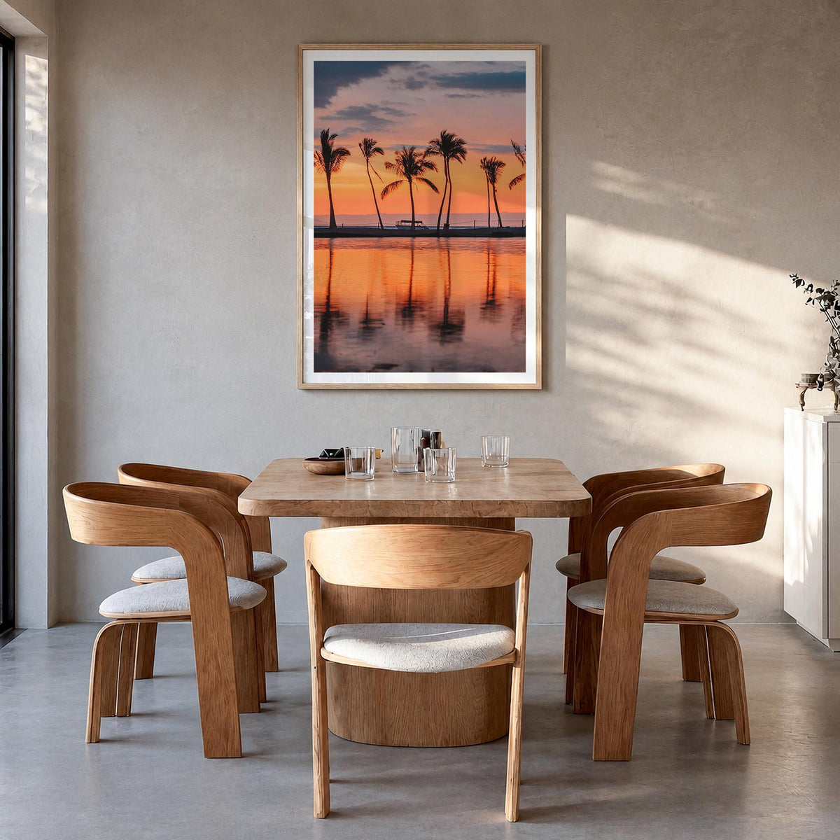Hawaii no. 2 colorful photo poster of United States – vertical wall art in natural wood frame with white border, hanging on w