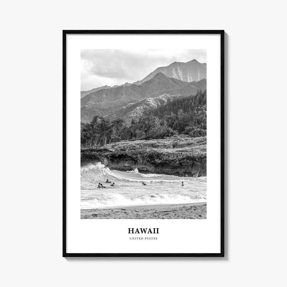 Hawaii no. 3 black & white classic poster of United States – vertical wall art, unframed print shown in interior mockup